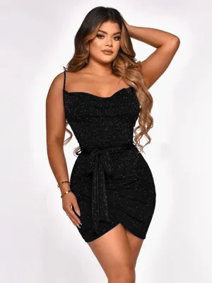 Glitter Belt Wrap Mini Dress