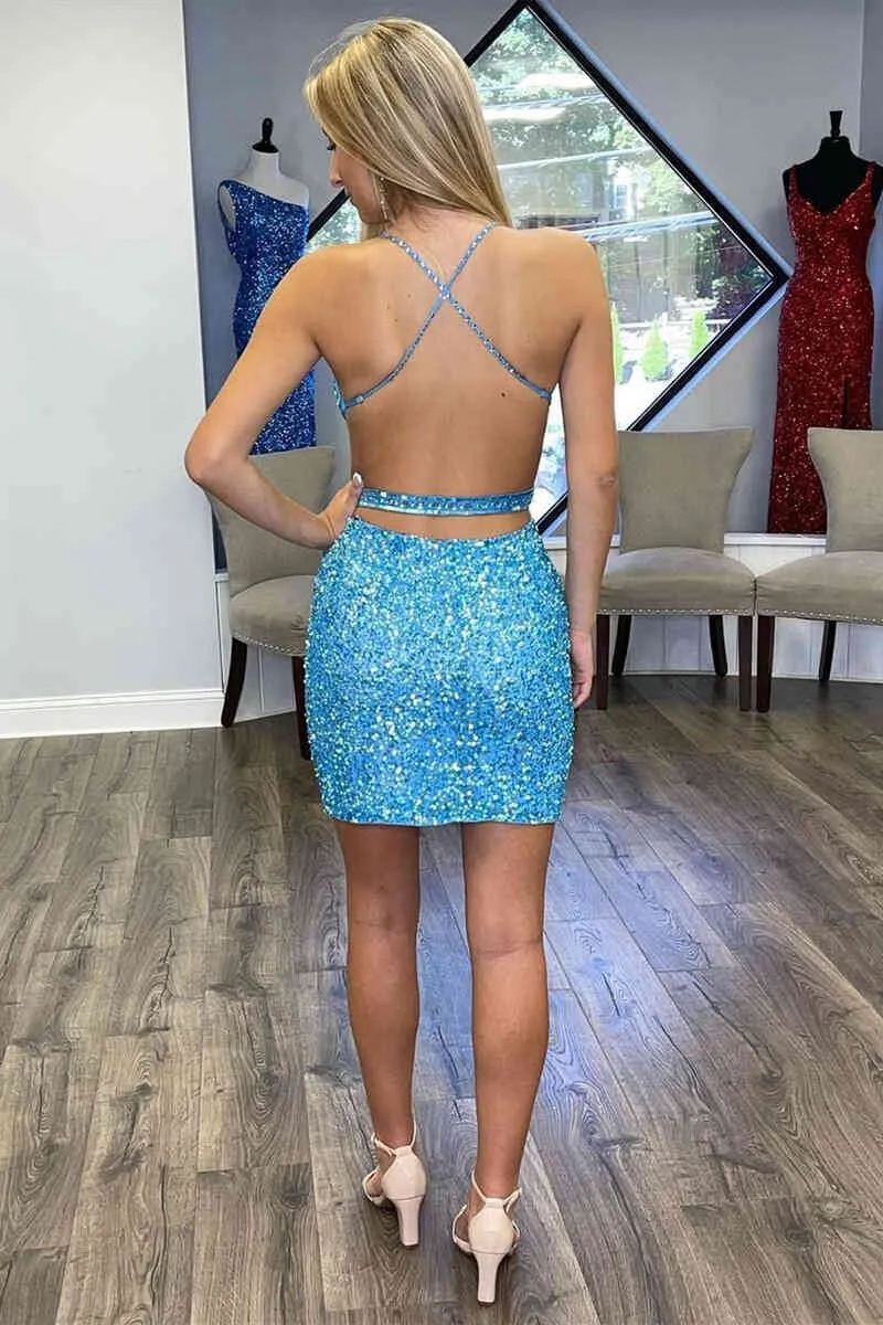 Glitter Ligh Side Cutout Short Homecoming Dresses