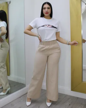 Go With The Season Nude Linen  Pants