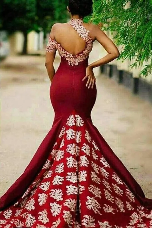 Gorgeous Burgundy Mermaid Prom Dress Long Appliqued Sleeveless Evening Dresses