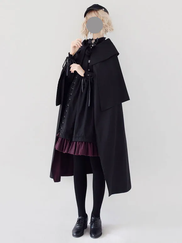 Gothic Lolita JSK Dress Black Burgundy Sleeveless Ruffles Lace Up Polyester Jumper Skirt