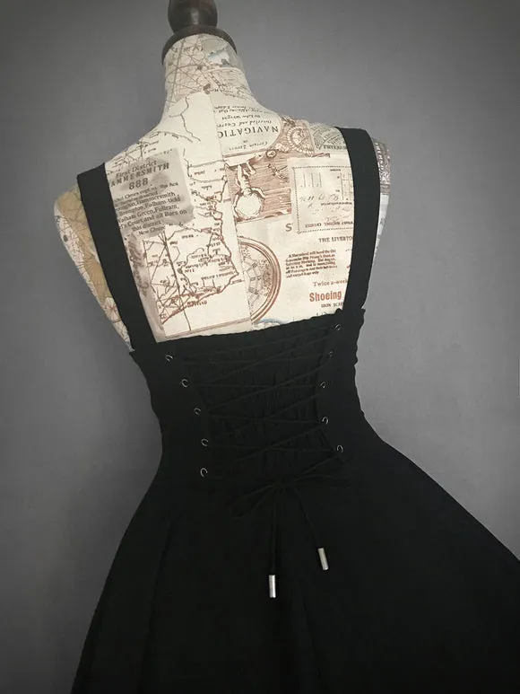 Gothic Lolita JSK Dress Black Burgundy Sleeveless Ruffles Lace Up Polyester Jumper Skirt