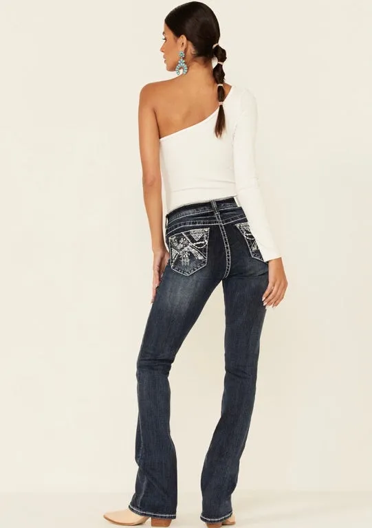 Grace in LA Medium Wash Embroiderd Bootcut Jeans