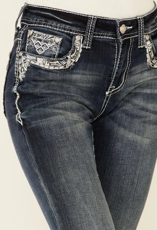 Grace in LA Medium Wash Embroiderd Bootcut Jeans