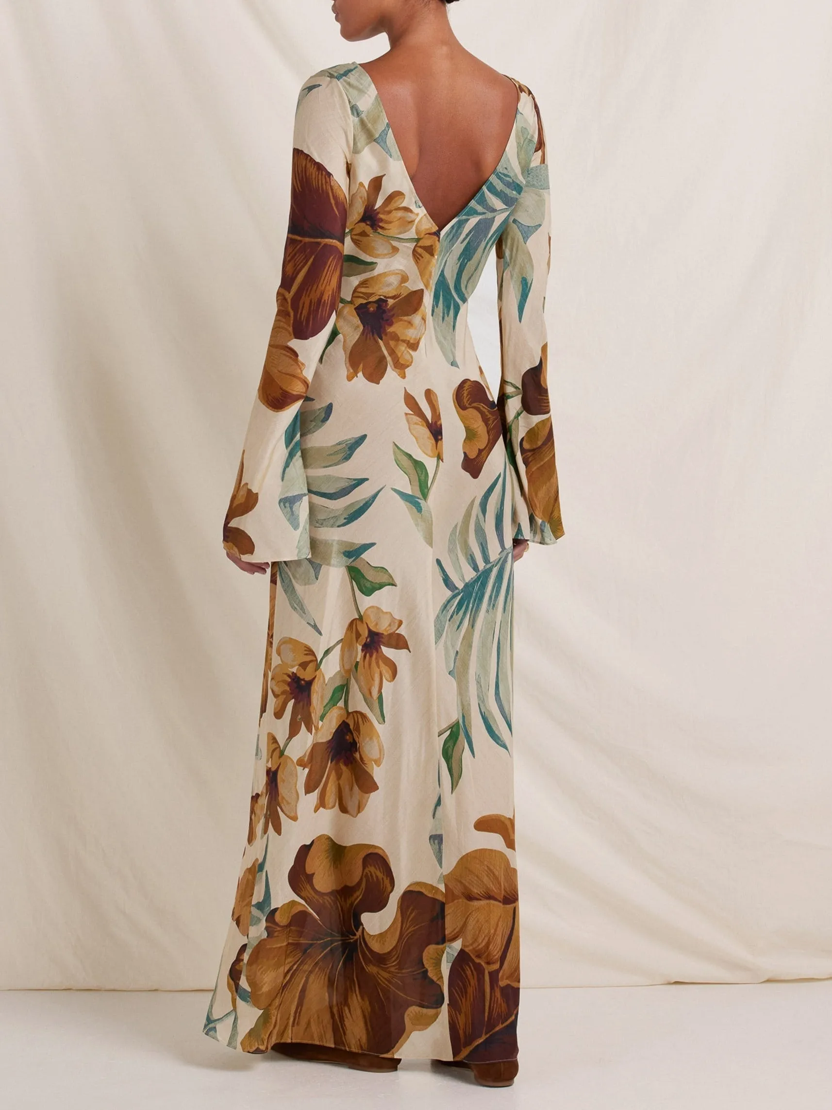 Gracelyn | Hand-Drawn Botanical Motifs Maxi Dress
