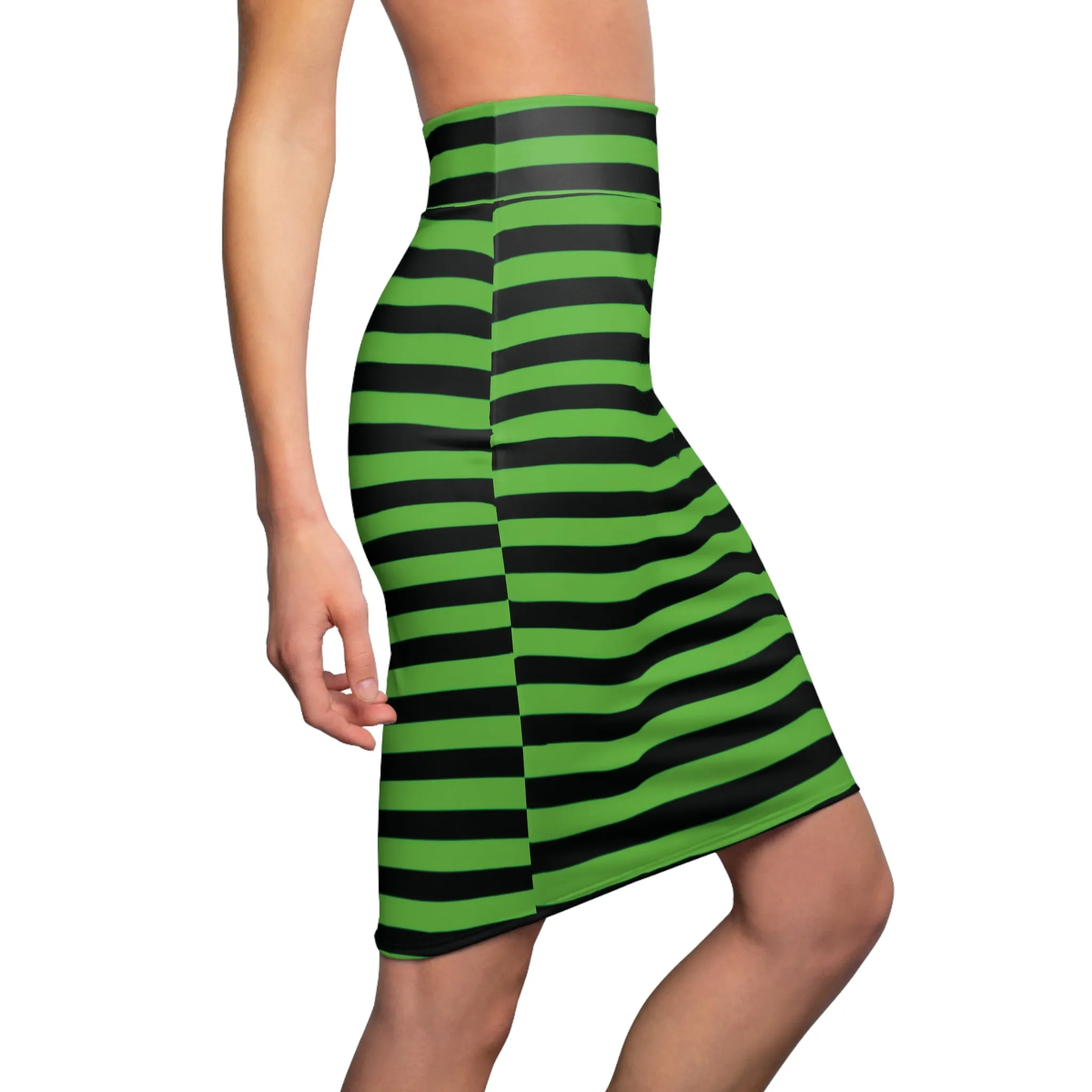 Green Black Horizontal Striped Womens Halloween Pencil Skirt - Saiko Studio