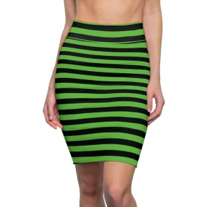 Green Black Horizontal Striped Womens Halloween Pencil Skirt - Saiko Studio