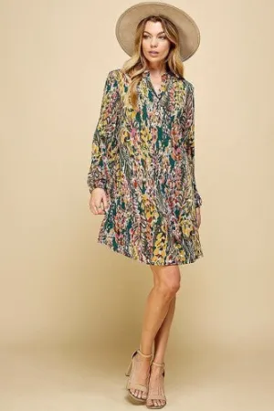 Green Floral Gabby Collar Dress with Pockets