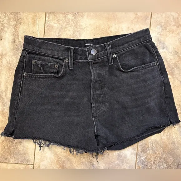 GRLFRND Karolina Black Distressed Button Fly Denim Jean Shorts Women’s Size 28