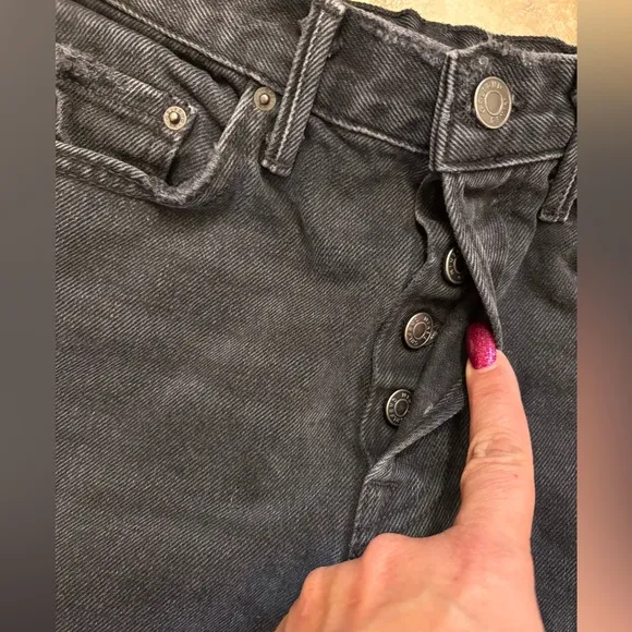 GRLFRND Karolina Black Distressed Button Fly Denim Jean Shorts Women’s Size 28