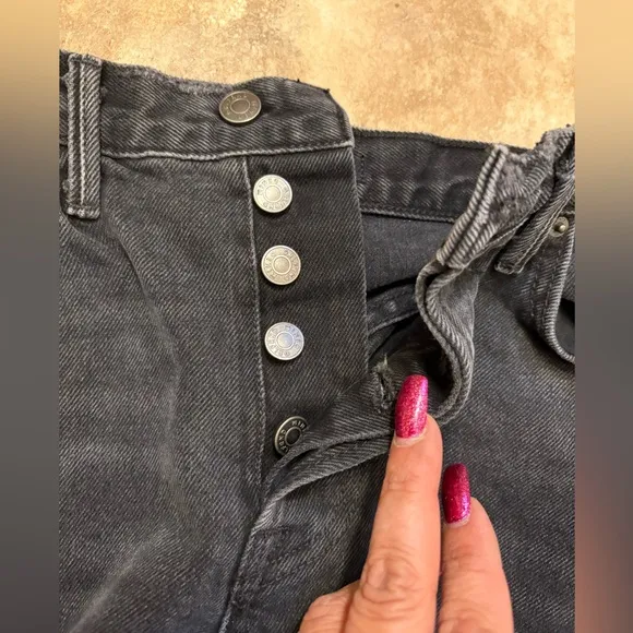GRLFRND Karolina Black Distressed Button Fly Denim Jean Shorts Women’s Size 28