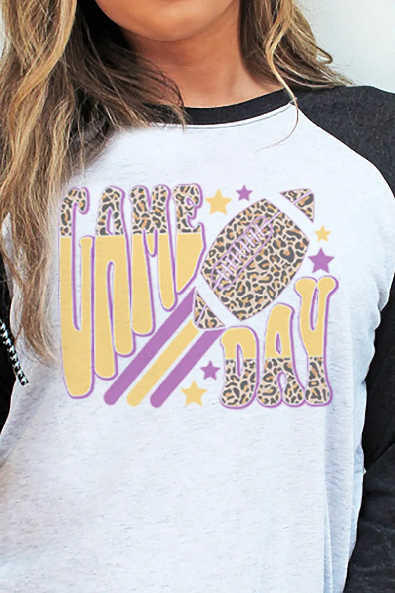 Groovy Game Day Purple and Gold Tri-Blend Unisex 3/4 Raglan