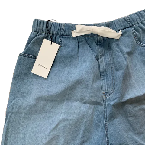 Gucci Bermuda Denim Shorts with Ties in Light Wash Blue