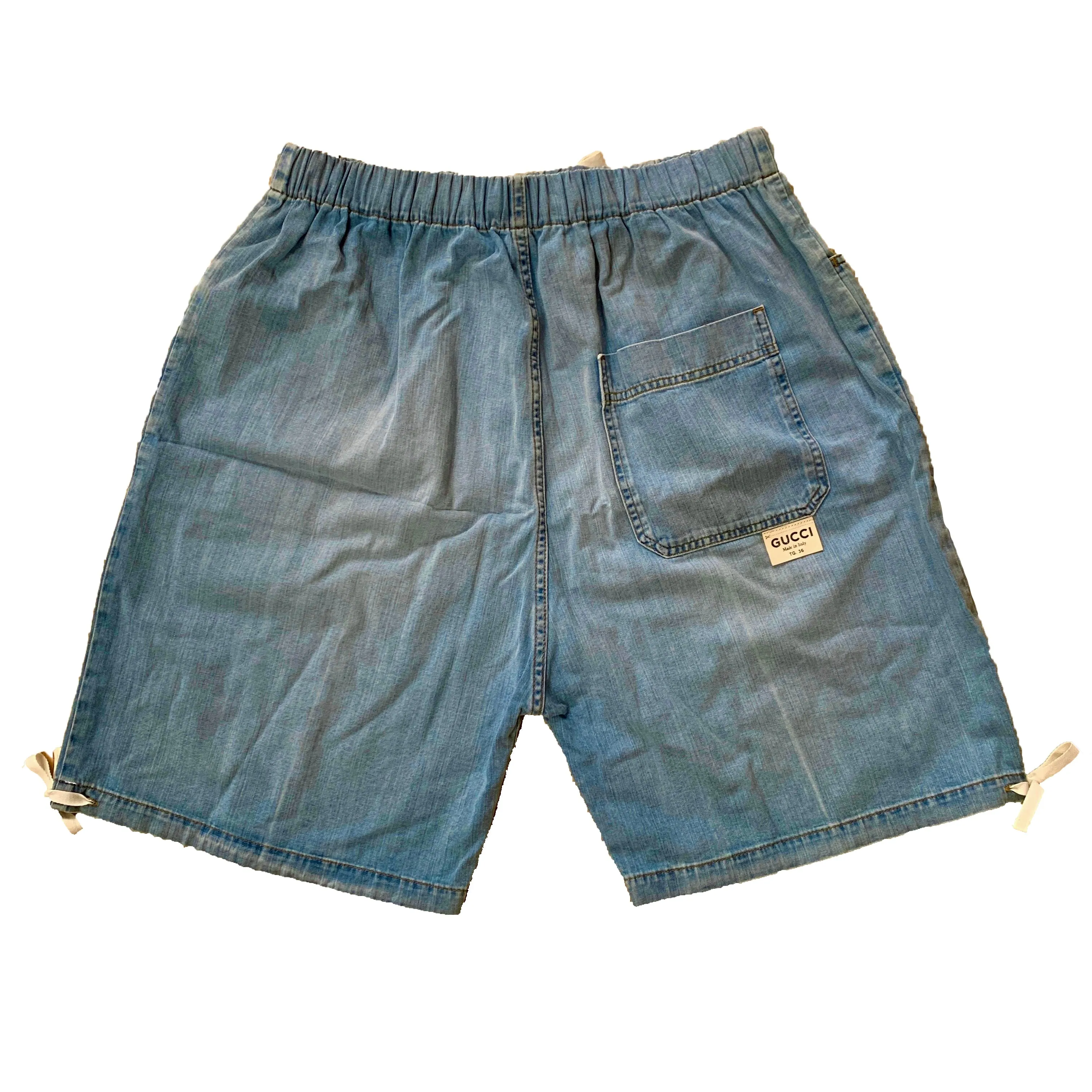 Gucci Bermuda Denim Shorts with Ties in Light Wash Blue