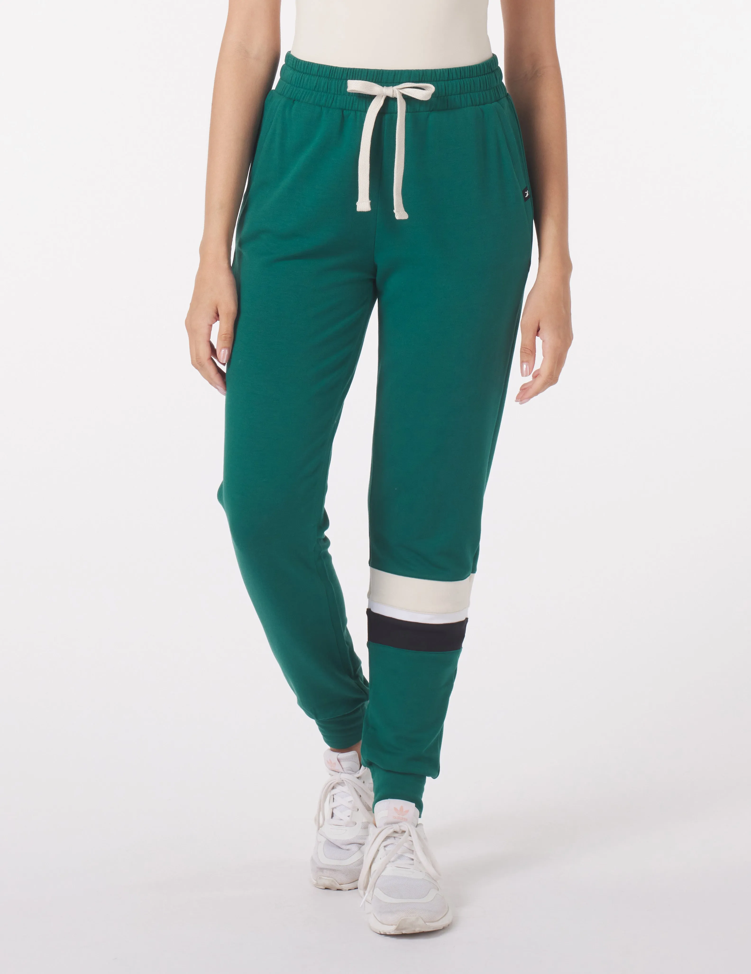 Halfway Jogger: Emerald with Oatmilk/White/Black Stripes