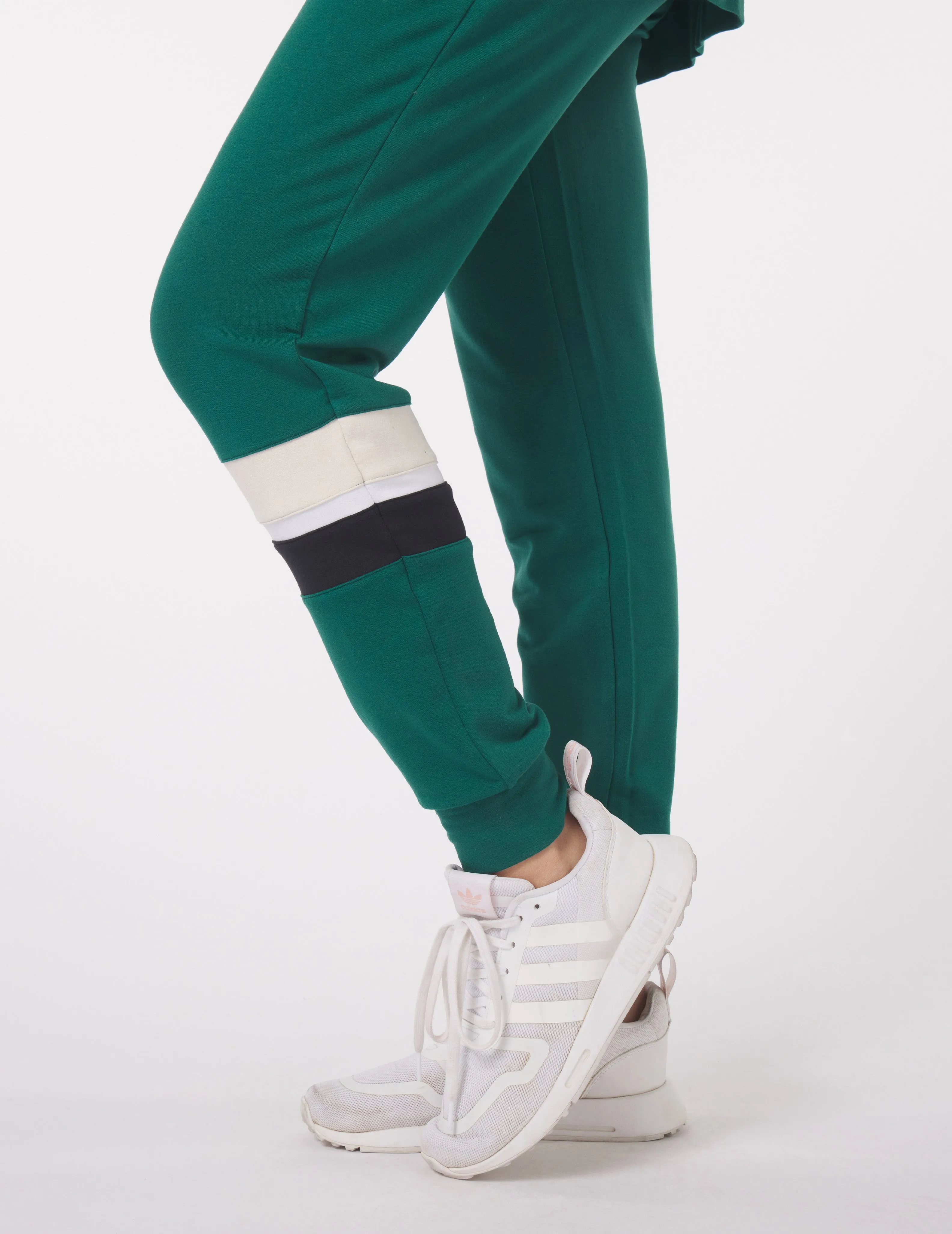 Halfway Jogger: Emerald with Oatmilk/White/Black Stripes