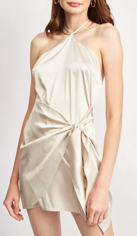 Halter Wrap Front Mini Dress