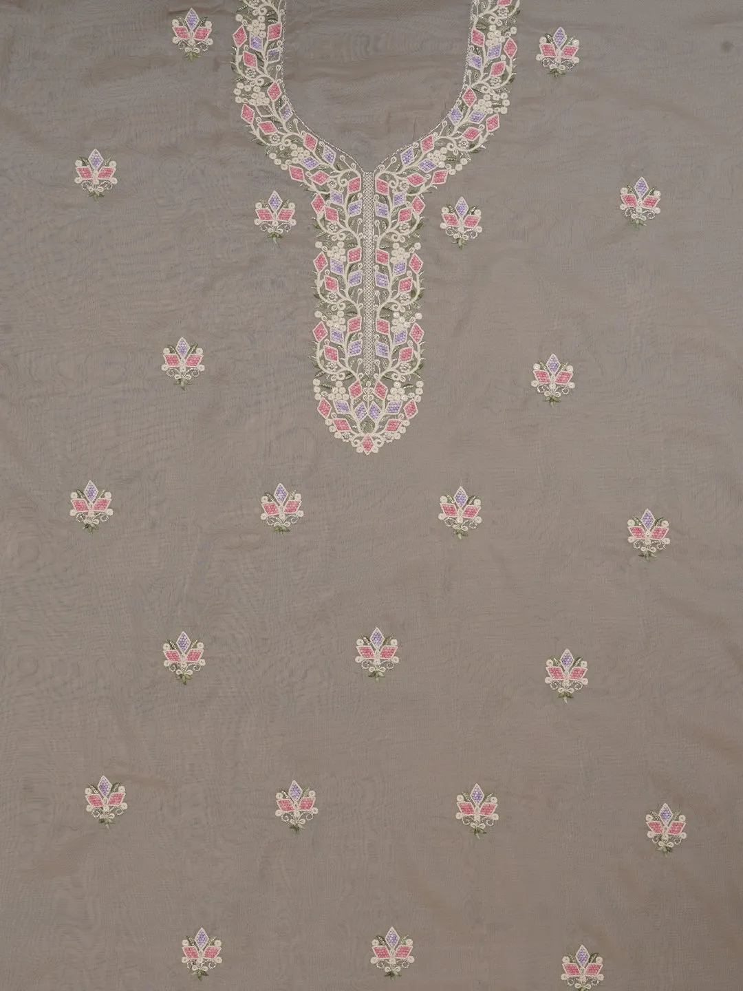 Handpainted Grey Embroidered Dress Material with Dupatta