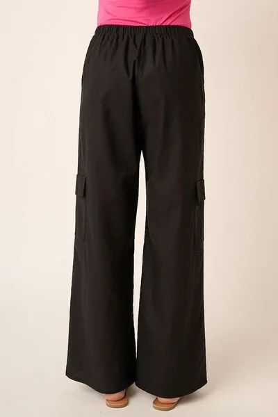 Hazel Blues® |  Mittoshop Linen Wide Leg Elastic Waist Cargo Pants