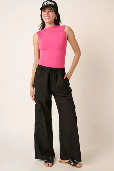 Hazel Blues® |  Mittoshop Linen Wide Leg Elastic Waist Cargo Pants