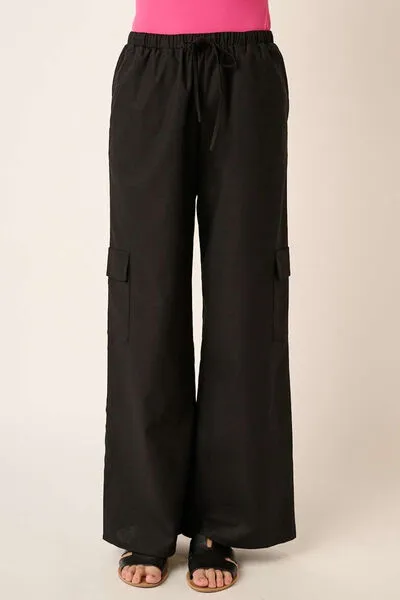 Hazel Blues® |  Mittoshop Linen Wide Leg Elastic Waist Cargo Pants