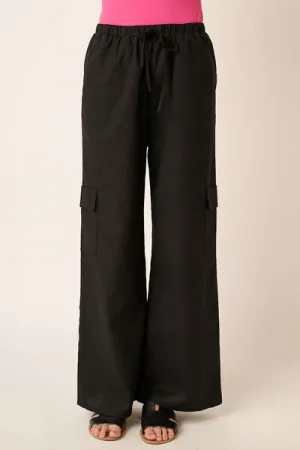 Hazel Blues® |  Mittoshop Linen Wide Leg Elastic Waist Cargo Pants