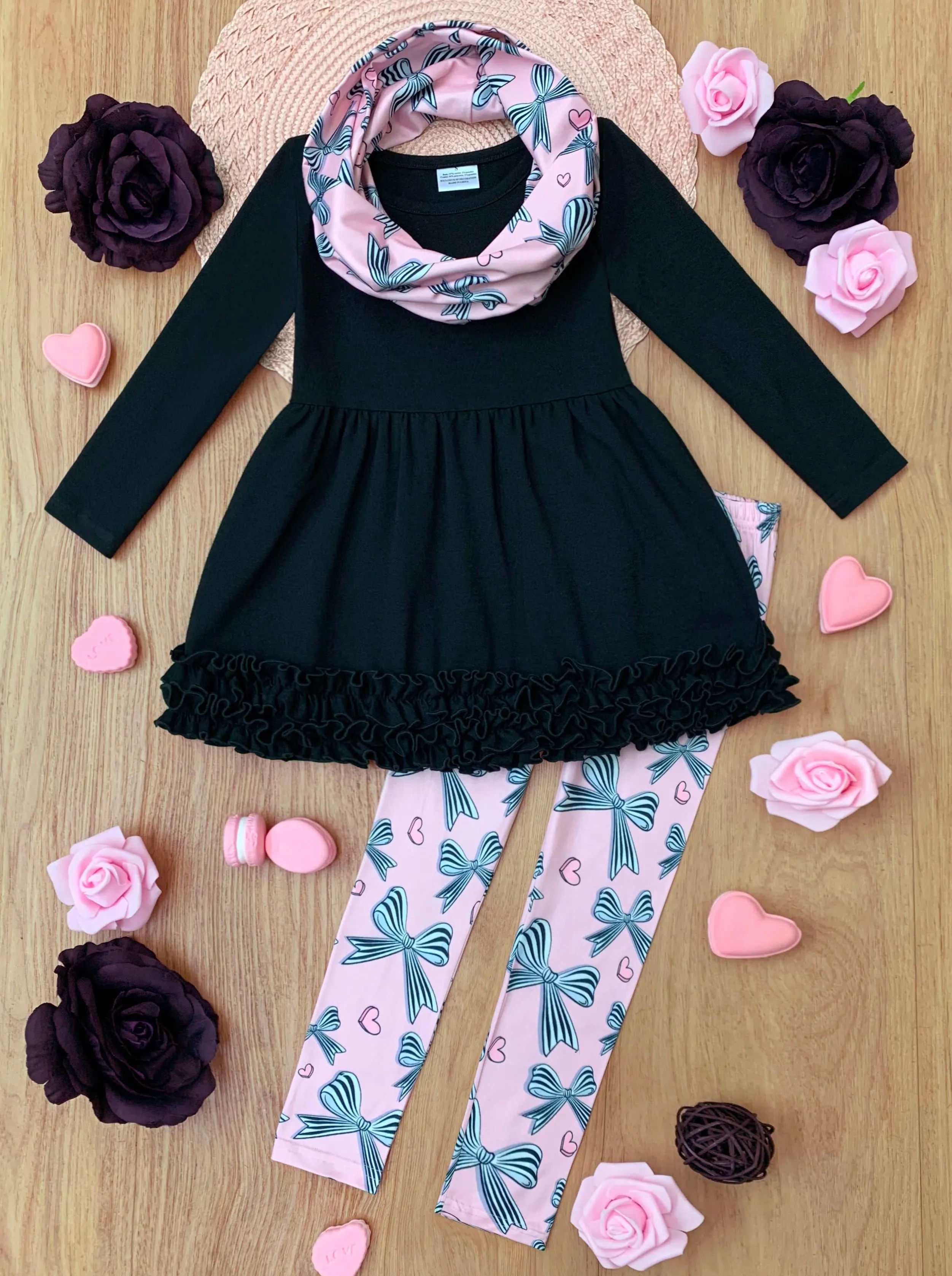 Heart and Soul Tunic, Scarf and Bows Legging Set