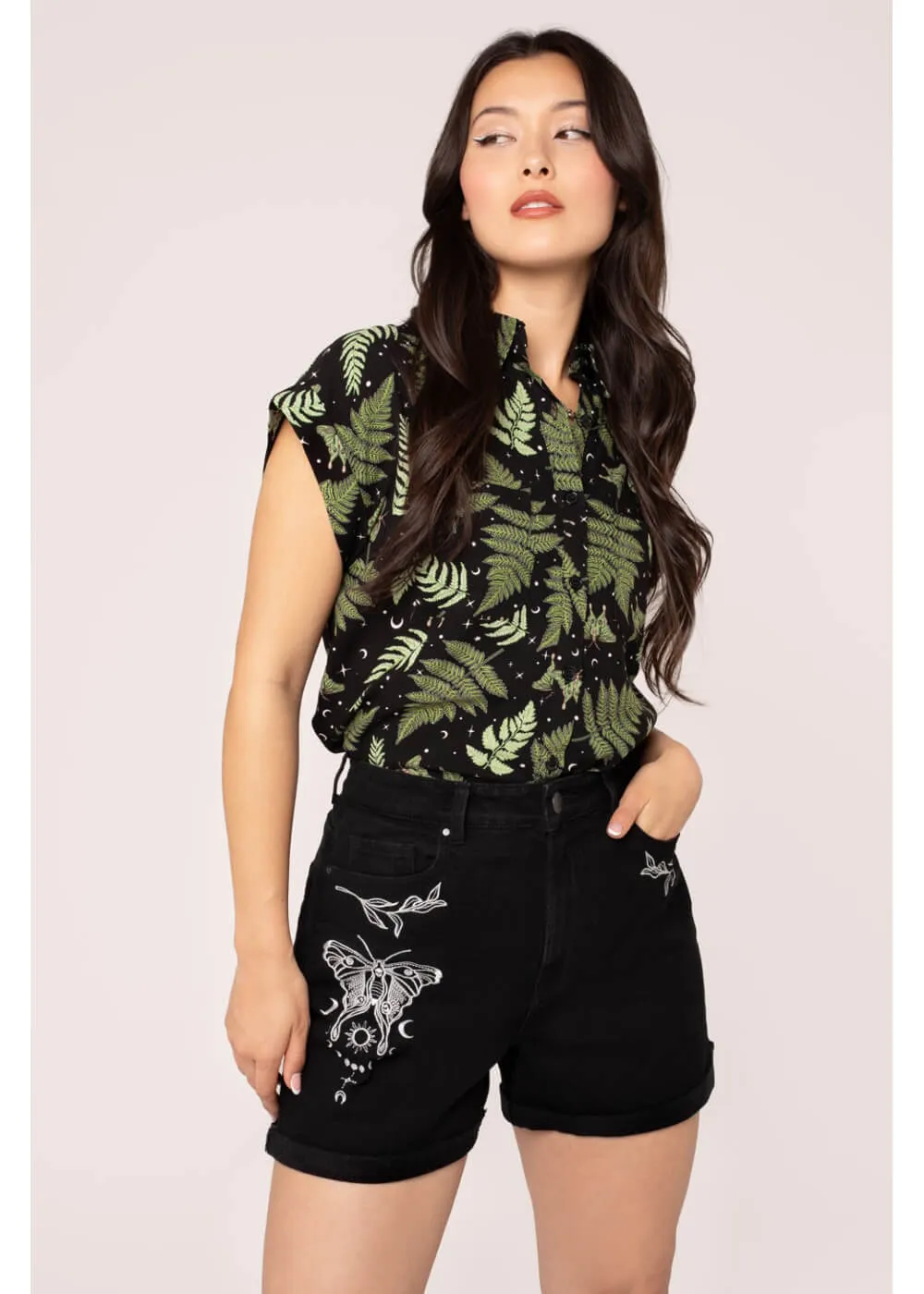 Hell Bunny Metamorphosis Moth Shorts Black