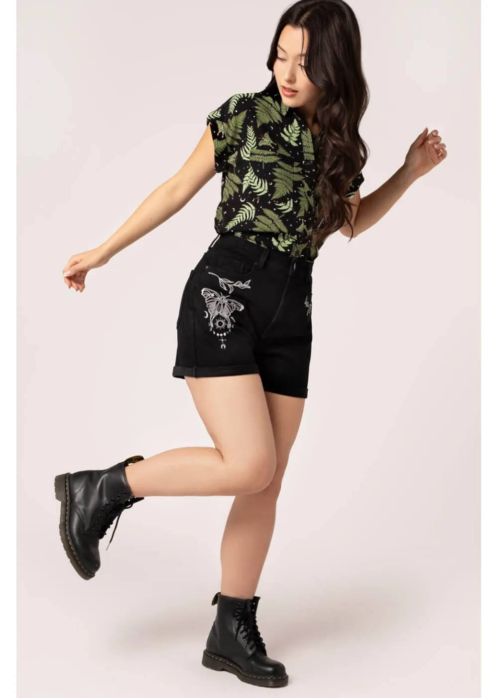 Hell Bunny Metamorphosis Moth Shorts Black