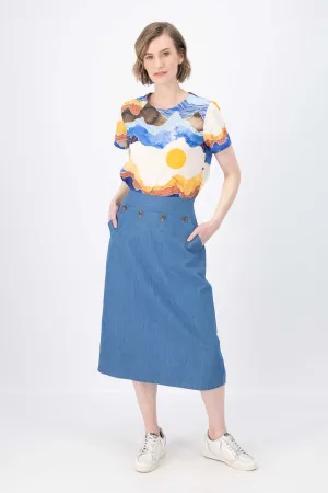 Hepburn Panorama Light Wash Denim Skirt