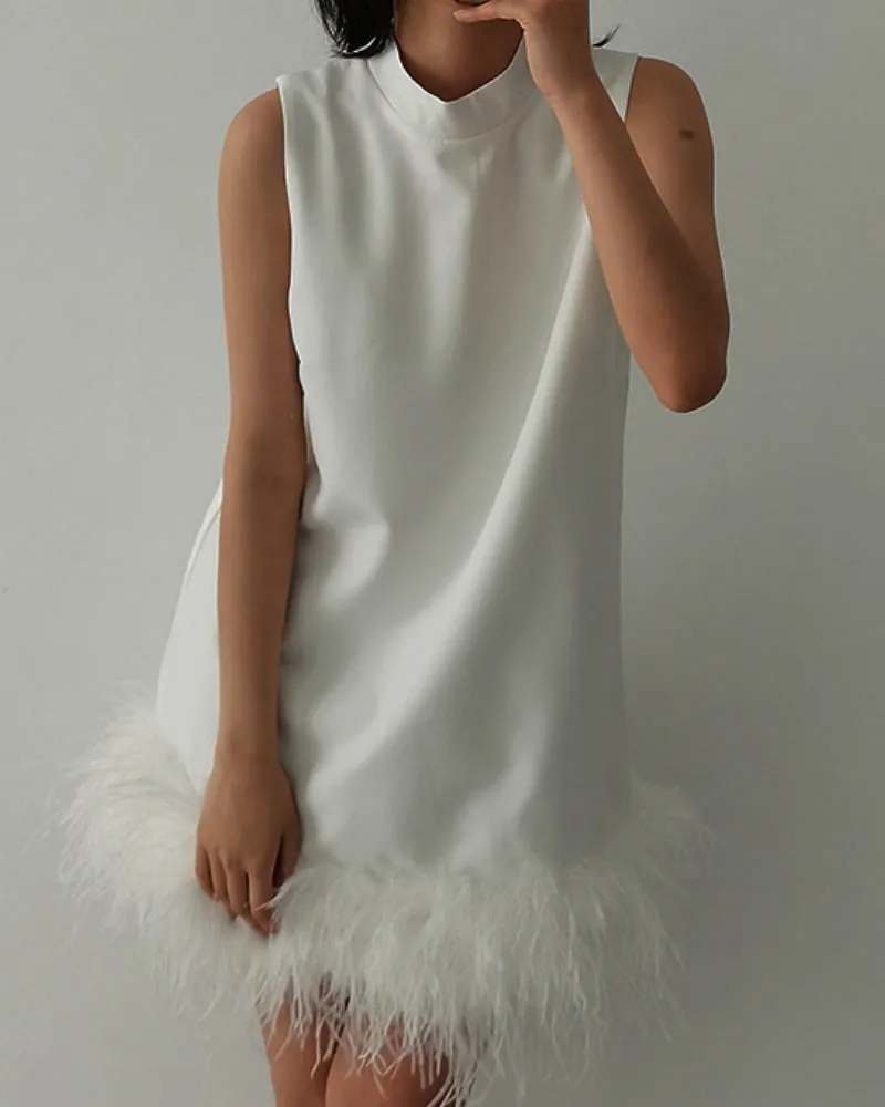 High Collar Tassel Feather Party Mini Dresses