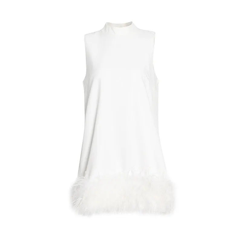 High Collar Tassel Feather Party Mini Dresses