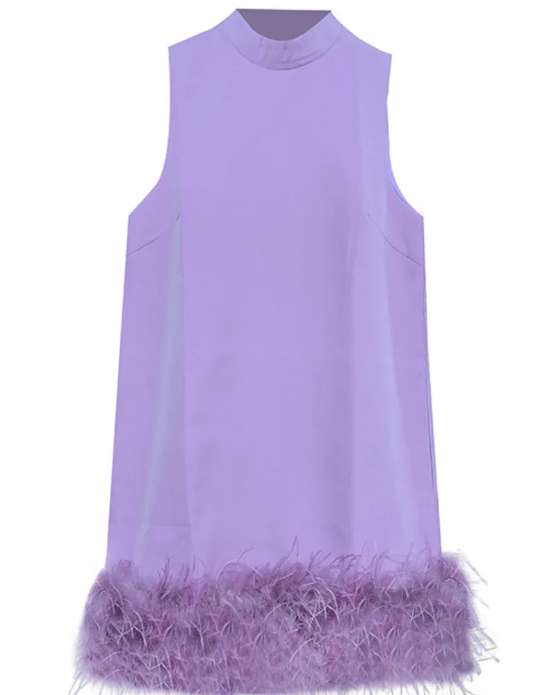 High Collar Tassel Feather Party Mini Dresses
