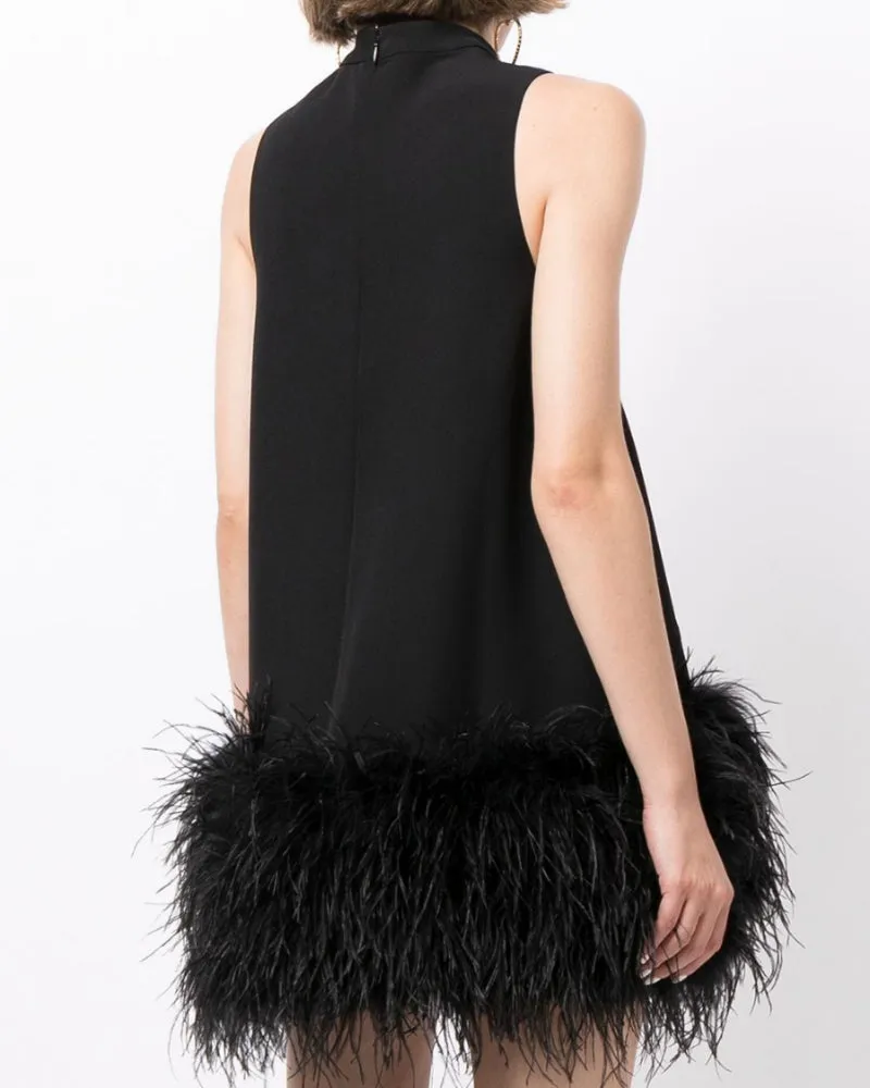 High Collar Tassel Feather Party Mini Dresses