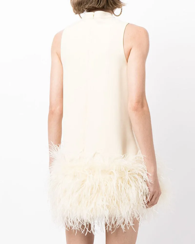 High Collar Tassel Feather Party Mini Dresses