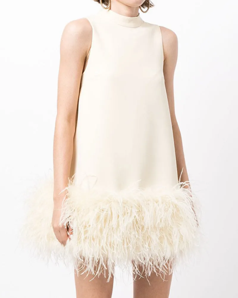 High Collar Tassel Feather Party Mini Dresses