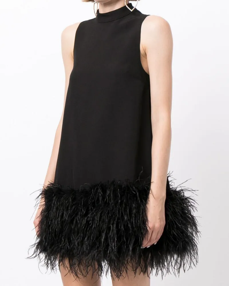 High Collar Tassel Feather Party Mini Dresses