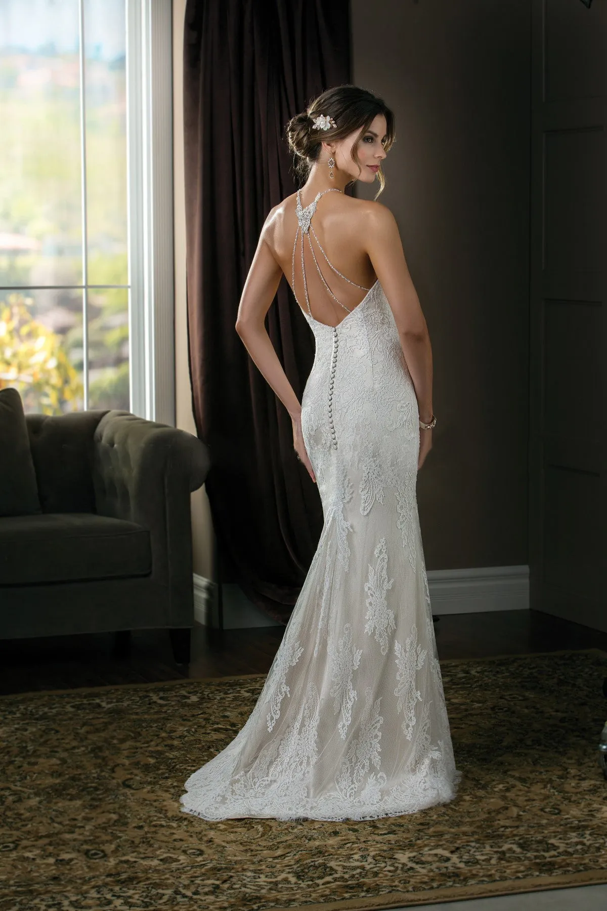 High-Neck Sleeveless Mermaid Wedding Dress With Illusion Neck And Appliques-MK_702915