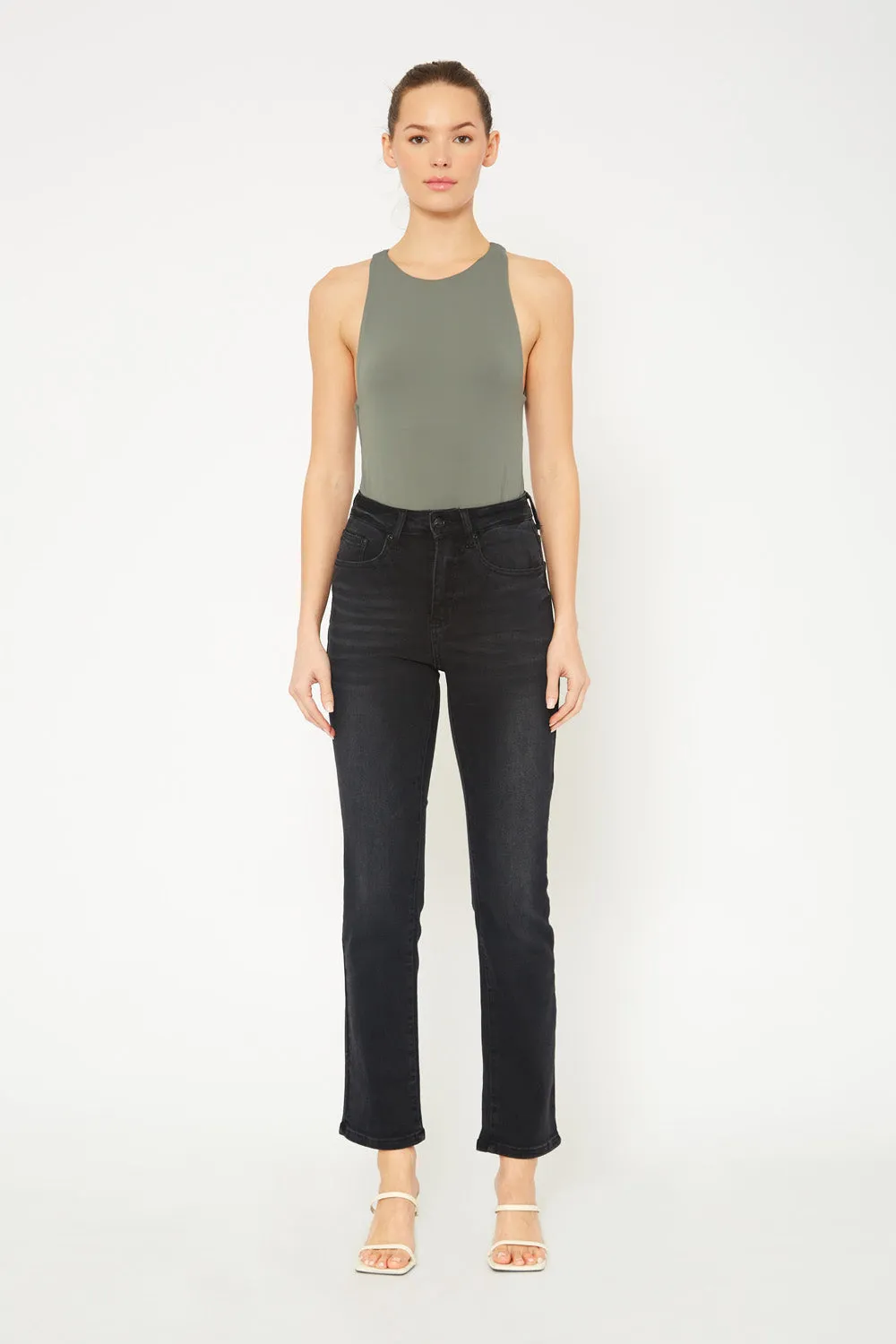 High-rise black skinny jeans