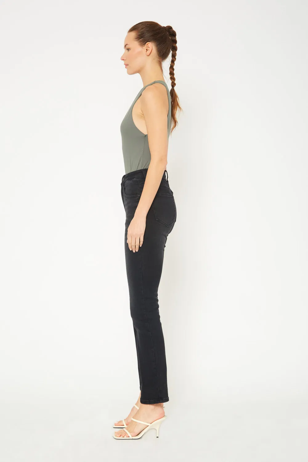 High-rise black skinny jeans