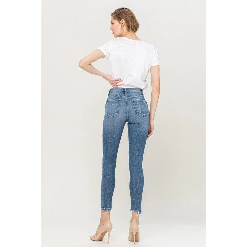 High rise broken hem ankle skinny