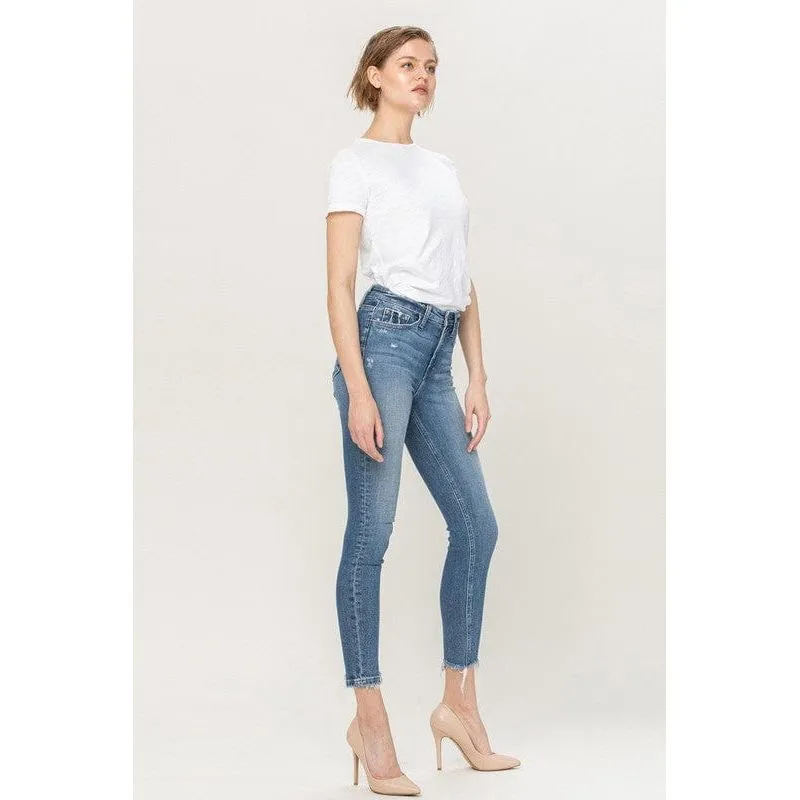 High rise broken hem ankle skinny