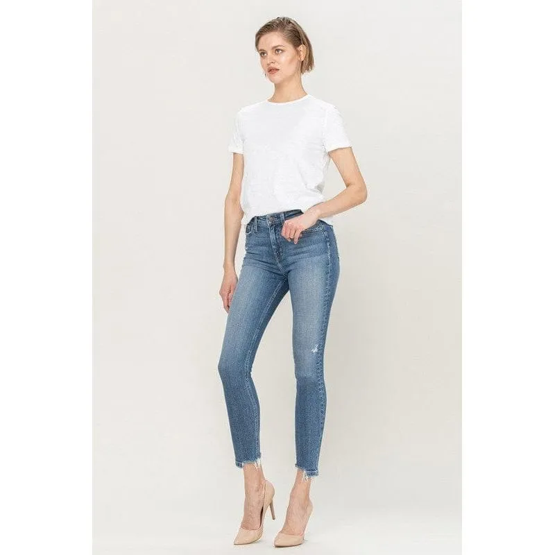 High rise broken hem ankle skinny