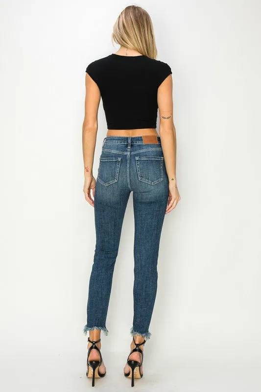 HIGH RISE CROSS HATCH FABRIC SKINNY JEANS