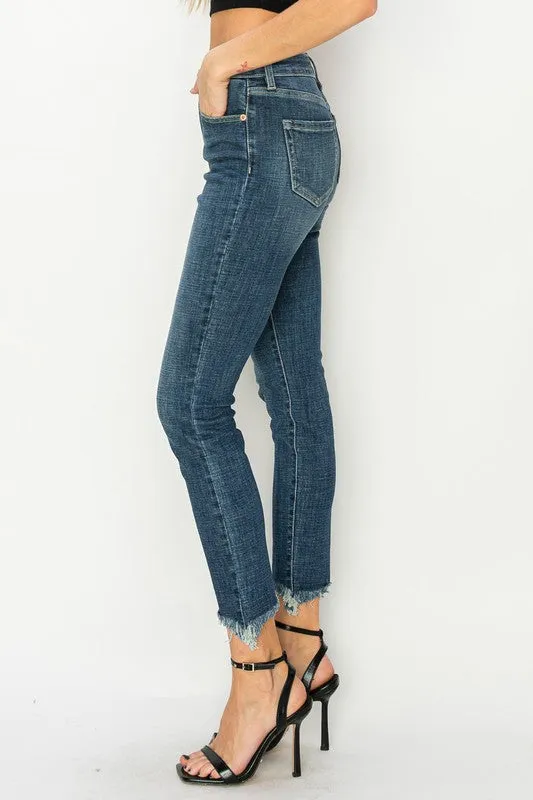 HIGH RISE CROSS HATCH FABRIC SKINNY JEANS