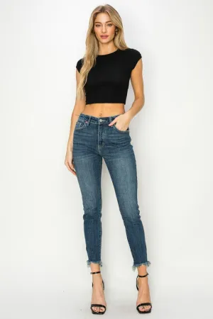HIGH RISE CROSS HATCH FABRIC SKINNY JEANS