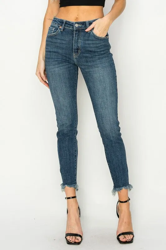 HIGH RISE CROSS HATCH FABRIC SKINNY JEANS