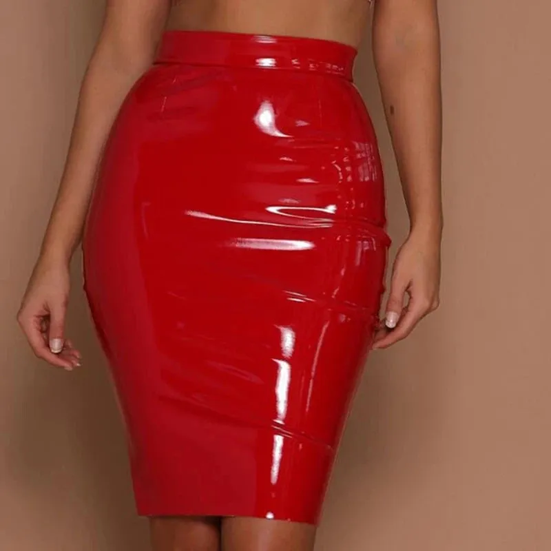 High Waist Shiny  Ladies Skirt Short Pencil Skirt Black/Red Colors Sexy Clubwear Elegant Bodycon Skirts