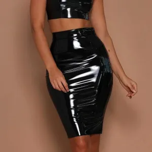 High Waist Shiny  Ladies Skirt Short Pencil Skirt Black/Red Colors Sexy Clubwear Elegant Bodycon Skirts