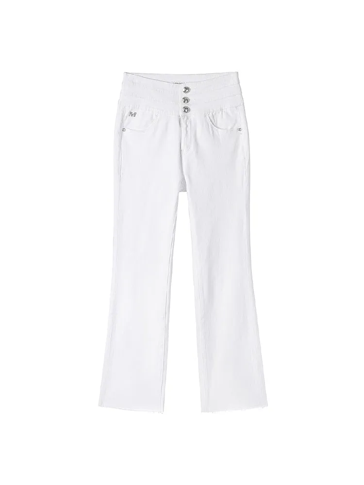 High Waisted Denim Jeans With Mulberry Silk